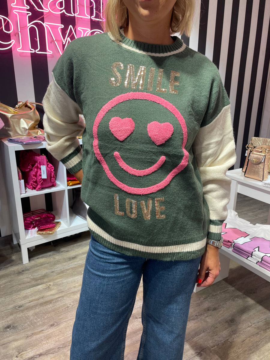 PULLOVER Smile, Grün Khaki Store Farbe Schwester Concept – STRICK Karins