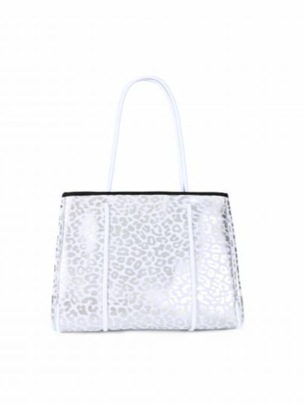 MOO'ILO Tasche Shopper Neopren Leo, L, Farbe Weiß/Silber