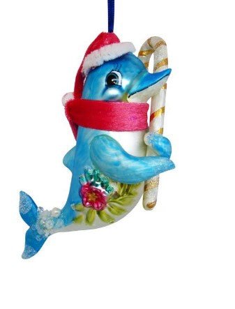 WEIHNACHTSKUGEL Delfin mit Zuckerstange